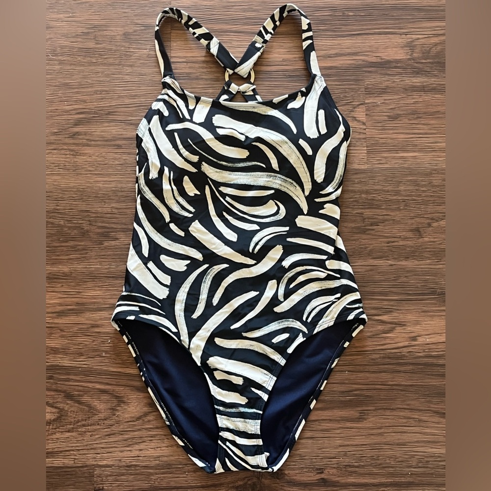 NWT Hurley Navy Blue and White One Piece Swimsuit UPF 50+